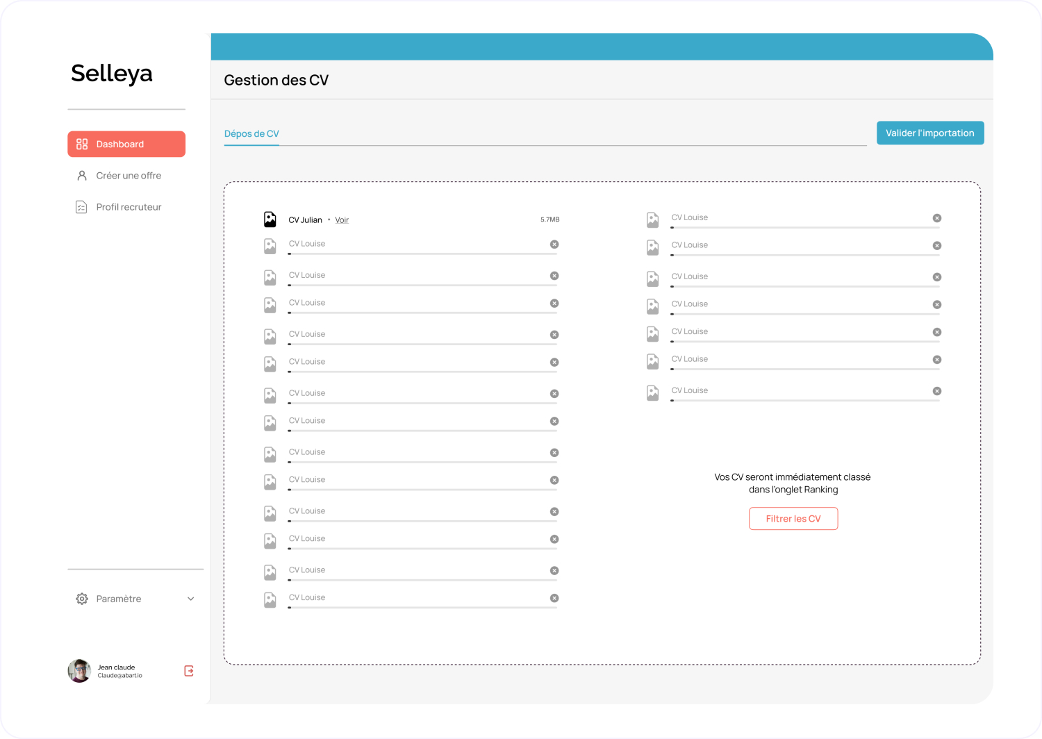 CV management interface